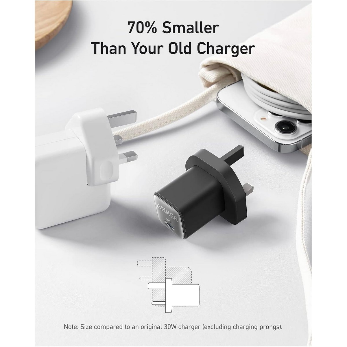 أنكر أسود شاحن حائط 511 Nano 3 PowerIQ 3.0 USB-C بقدرة 30 واط