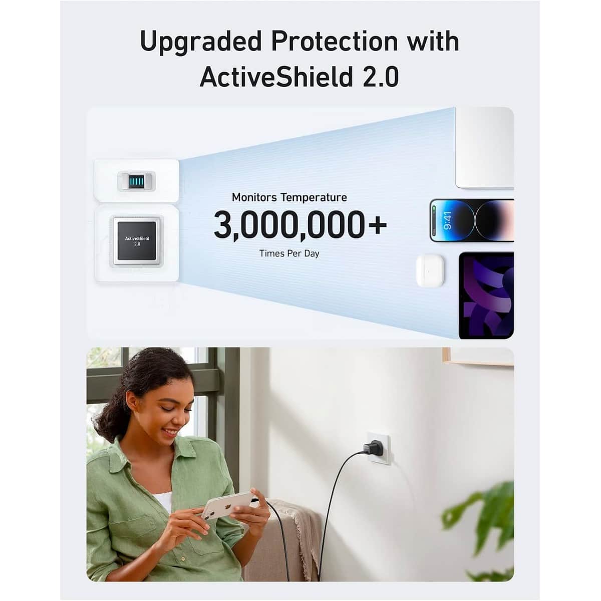 أنكر أسود شاحن حائط 511 Nano 3 PowerIQ 3.0 USB-C بقدرة 30 واط