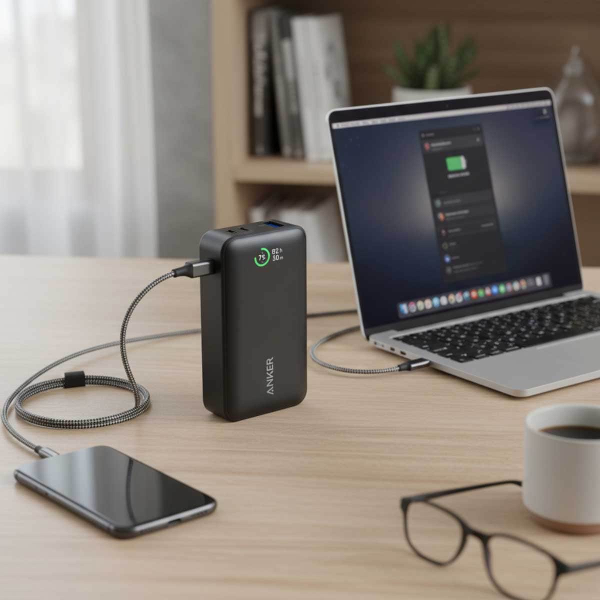 أنكر أسود باور بانك 523 بسعة 10000mAh وقدرة 30 واط