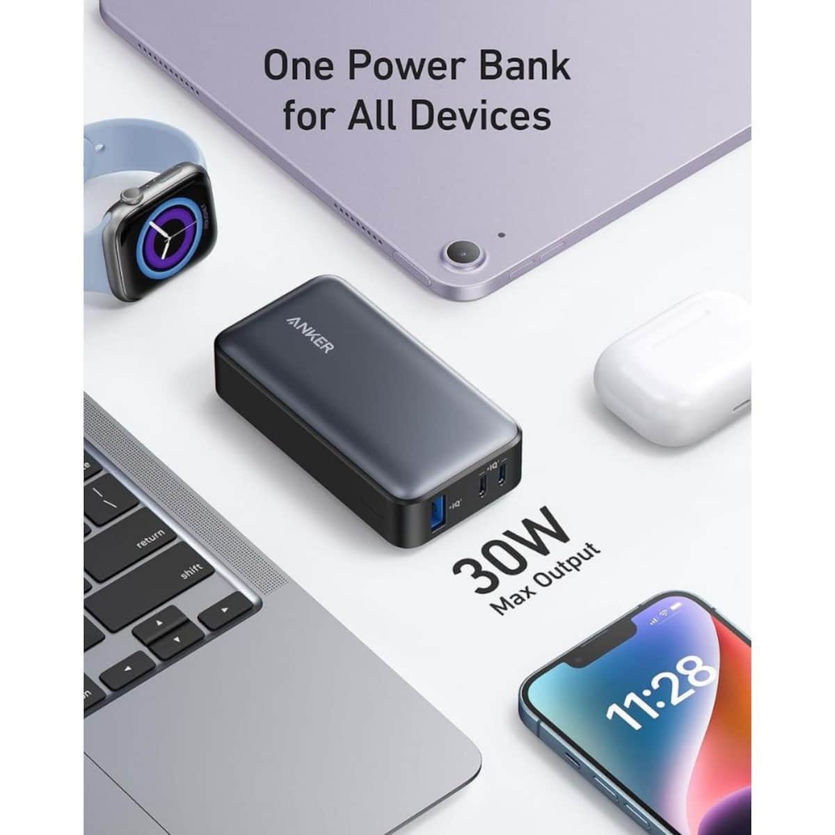 أنكر أسود باور بانك 523 بسعة 10000mAh وقدرة 30 واط