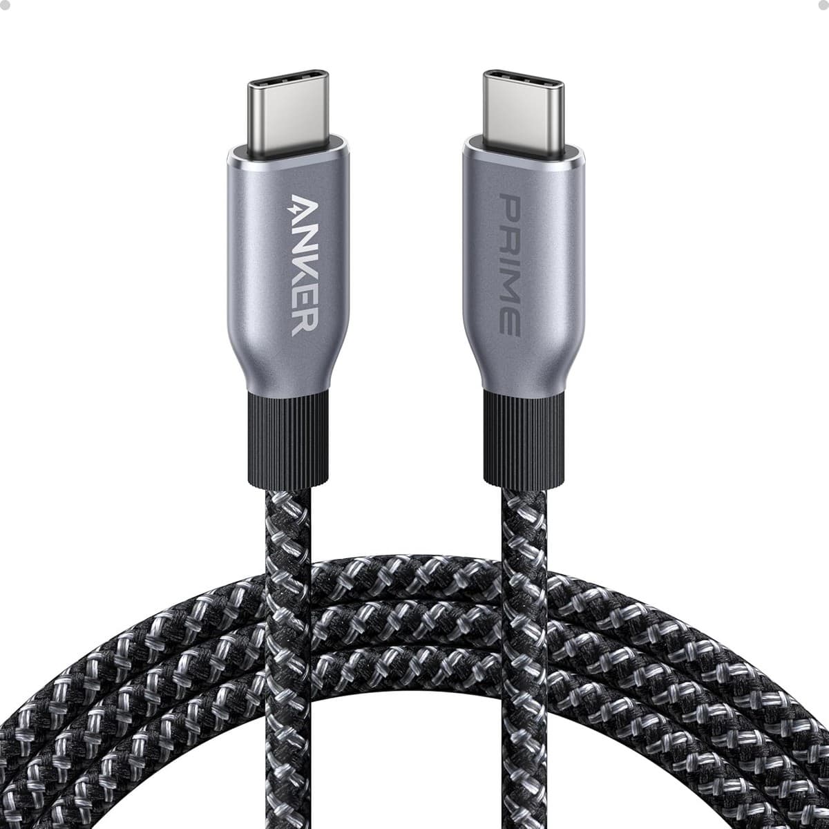 أنكر أسود كابل Prime مجدول معاد تدويره USB-C إلى USB-C بقدرة 240 واط بطول 6 قدم