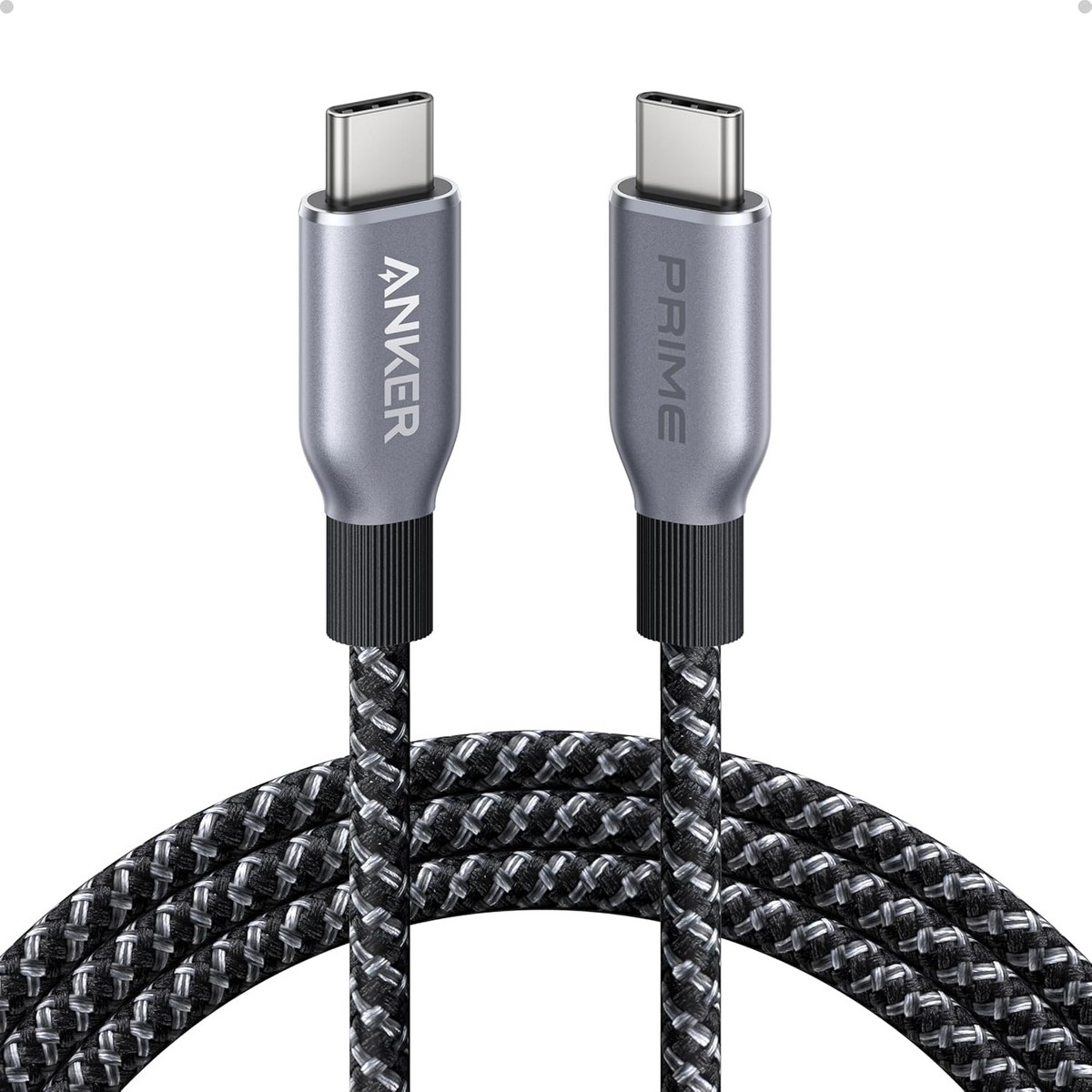 أنكر أسود كابل Prime مجدول معاد تدويره USB-C إلى USB-C بقدرة 240 واط بطول
