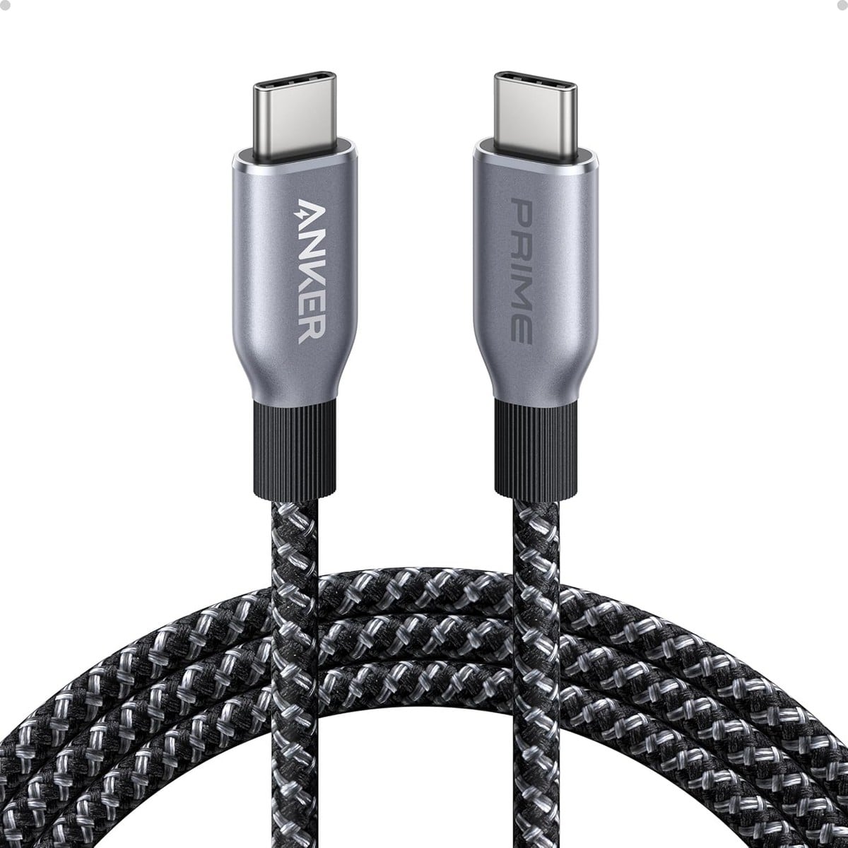 أنكر أسود كابل Prime مجدول معاد تدويره USB-C إلى USB-C بقدرة 240 واط بطول 6 قدم