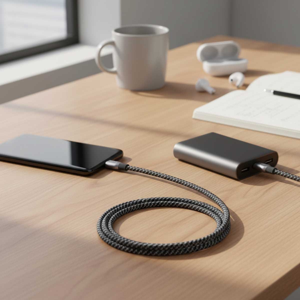 أنكر أسود كابل Prime مجدول معاد تدويره USB-C إلى USB-C بقدرة 240 واط بطول
