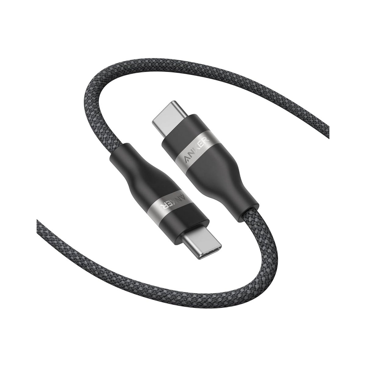 أنكر أسود كابل مجدول معاد تدويره USB-C إلى USB-C بقدرة 240 واط بطول 6 قدم