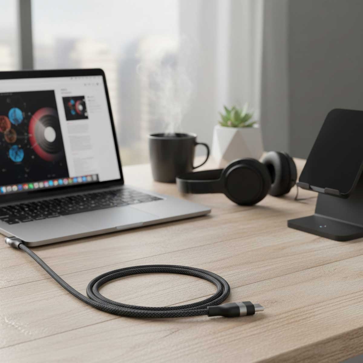 أنكر كابل مجدول معاد تدويره USB-C إلى USB-C بقدرة 240 واط بطول