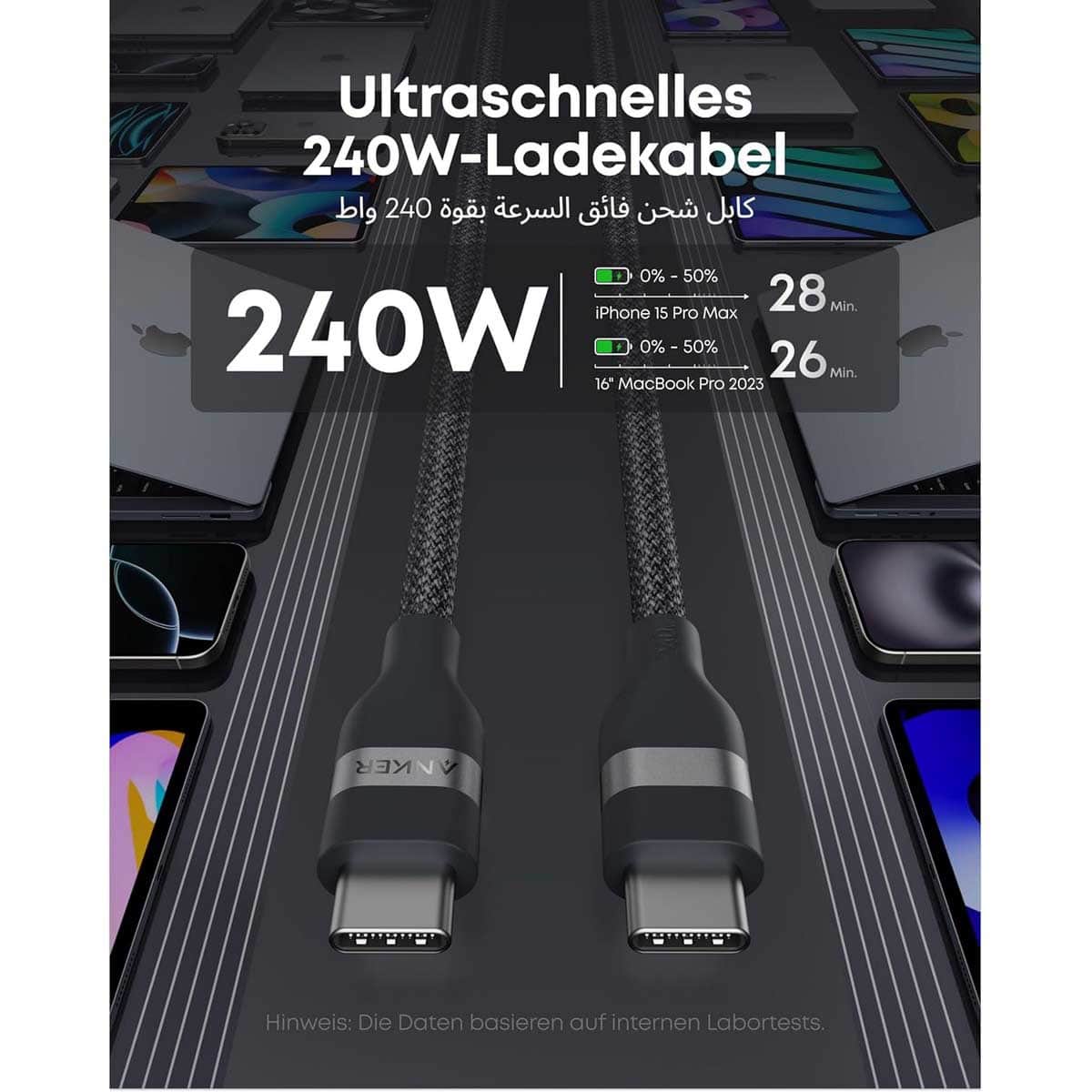 Anker Black Upcycled-Braided 240W USB-C to USB-C Cable
