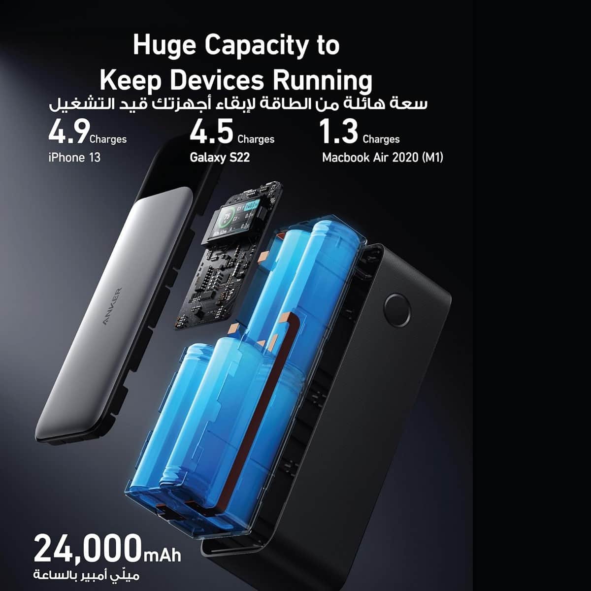أنكر أسود باور بانك 737 بسعة 24000mAh وقدرة 140 واط