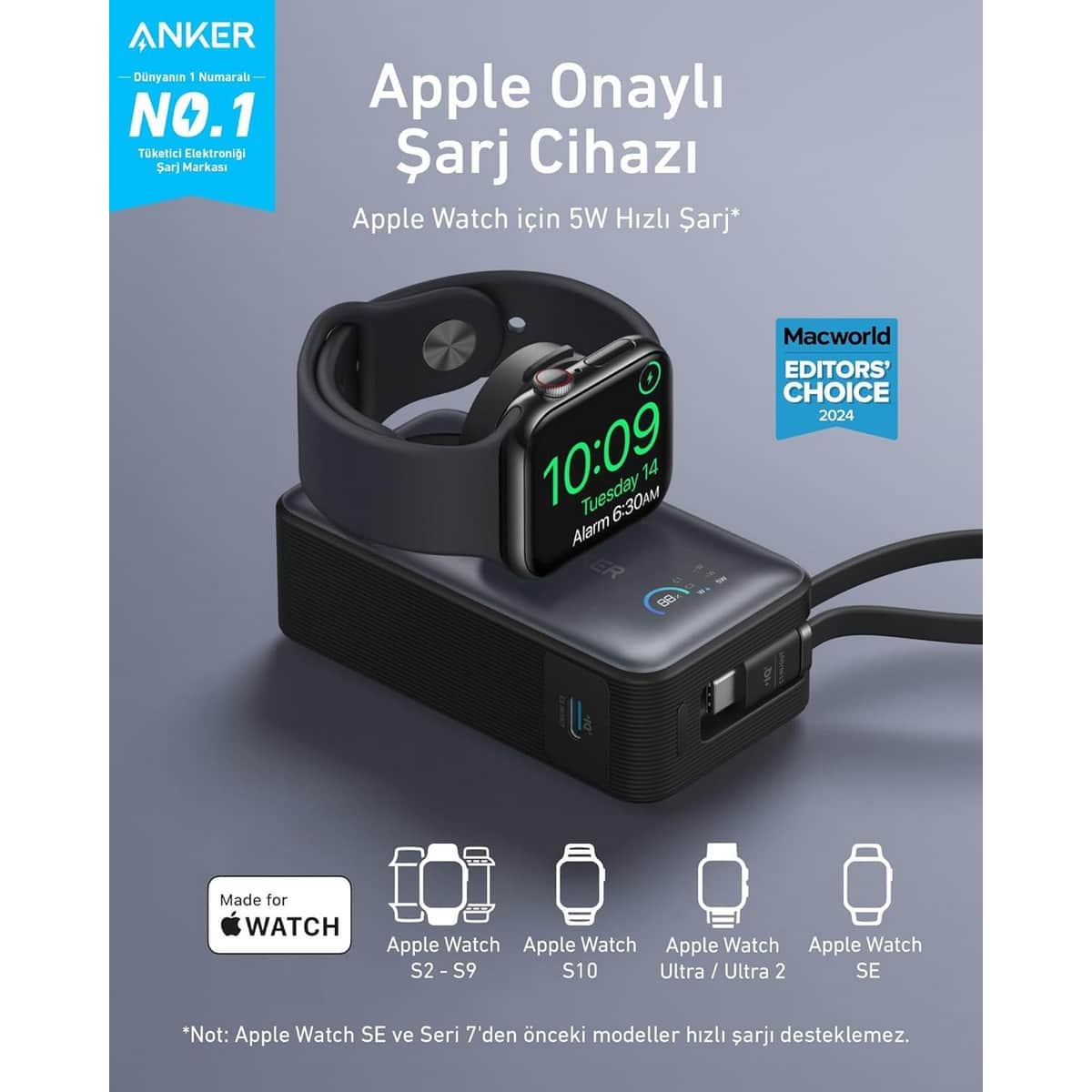 أنكر باور بانك MagGo لساعة أبل بسعة 10000mAh وقدرة 35 واط مع شحن لاسلكي مغناطيسي