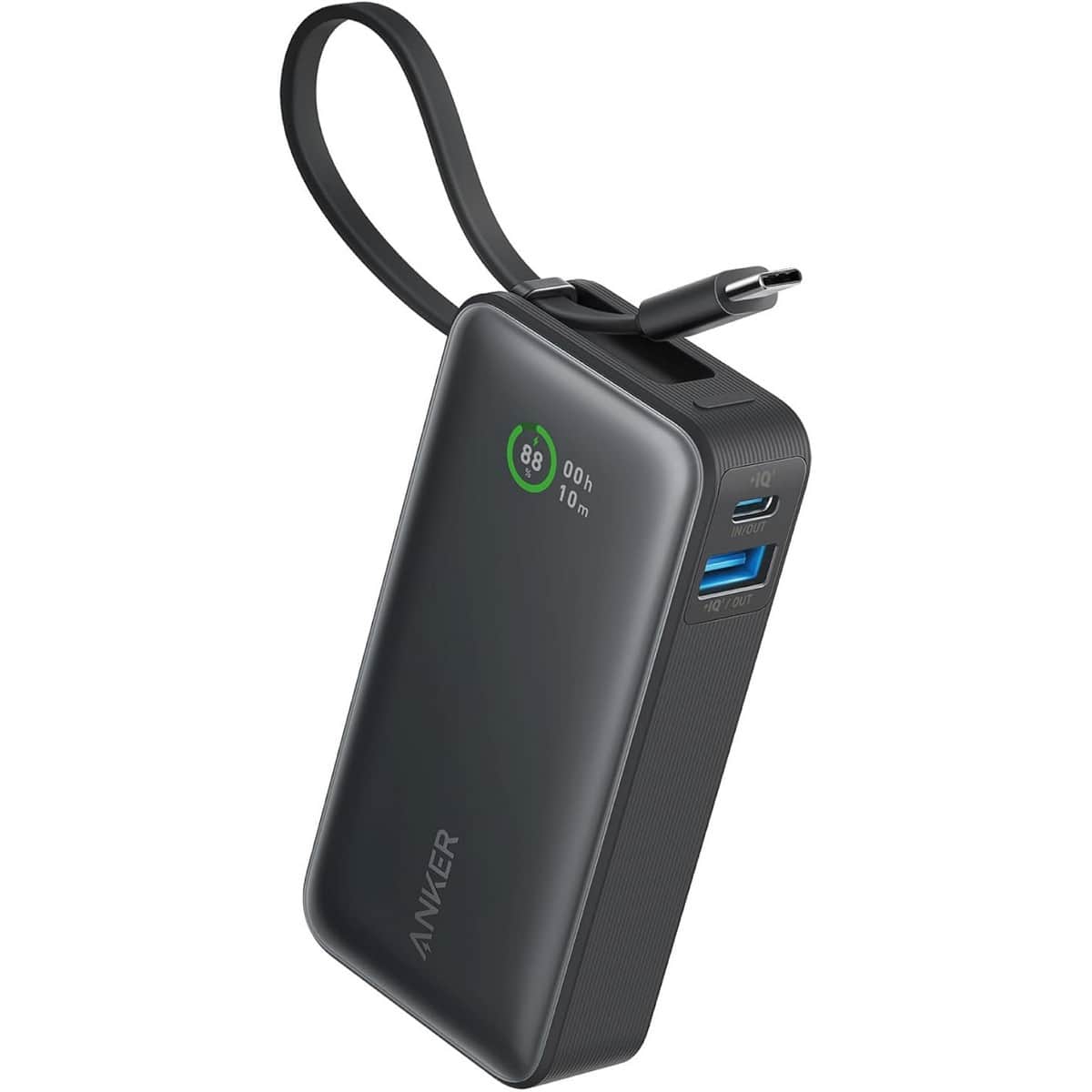 Anker Black Nano 10000mAh 30W Built-In USB-C Cable Power Bank