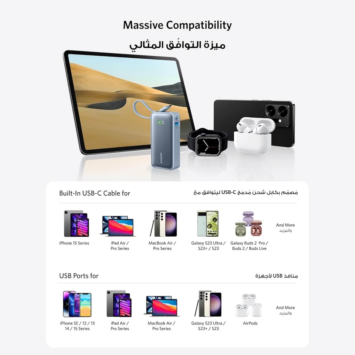Anker Black Nano 10000mAh 30W Built-In USB-C Cable Power Bank