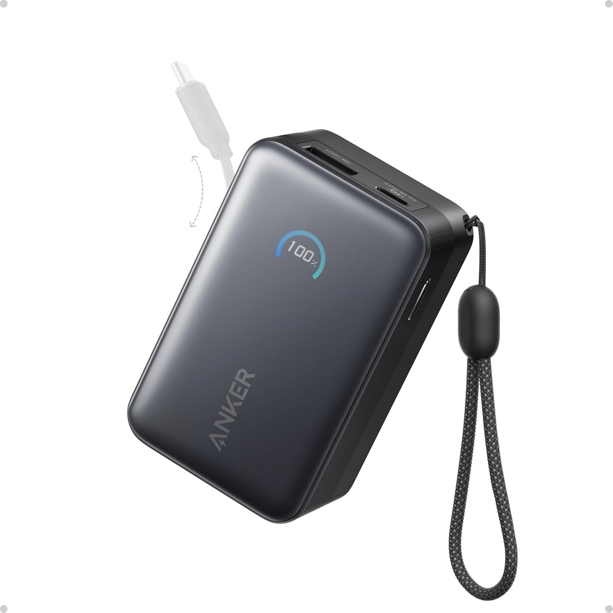 أنكر باور بانك Nano بسعة 10000mAh وقدرة 45 واط مع كابل USB-C مدمج قابل للسحب
