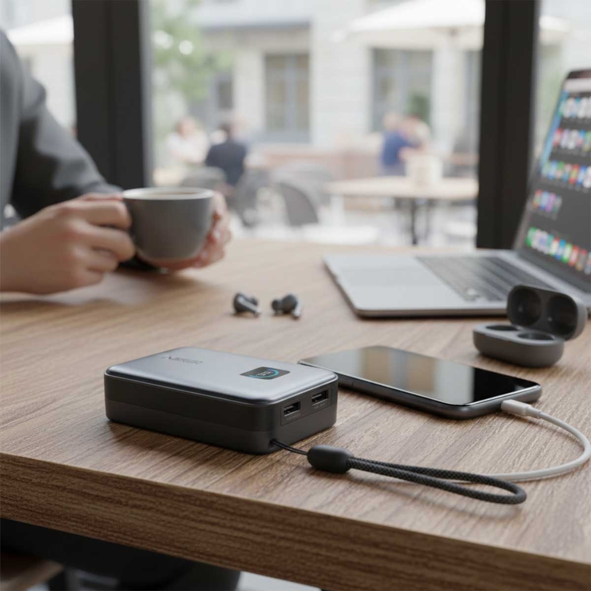 أنكر باور بانك Nano بسعة 10000mAh وقدرة 45 واط مع كابل USB-C مدمج قابل للسحب