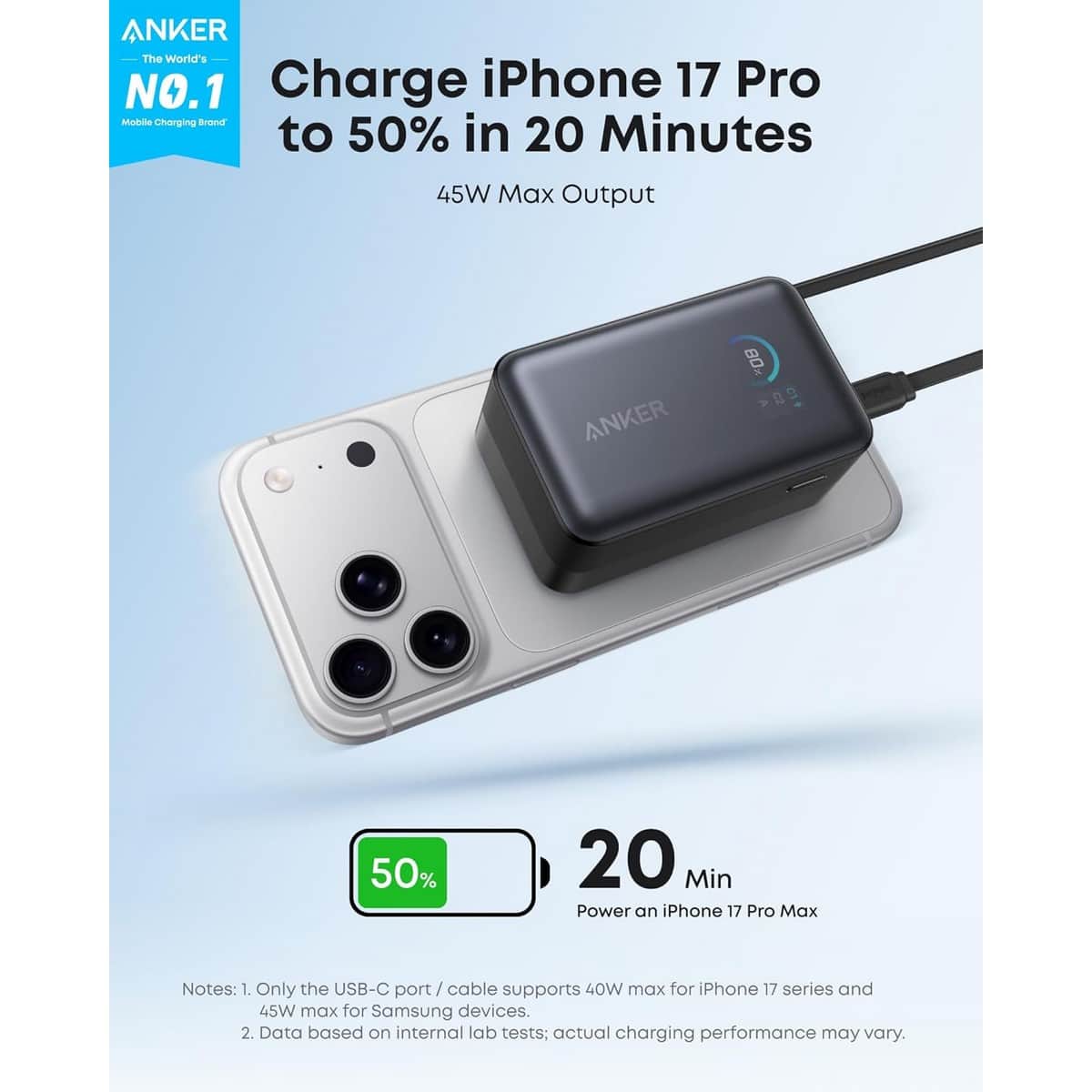 Anker Nano 10000mAh 45W Built-In Retractable USB-C Cable Power Bank