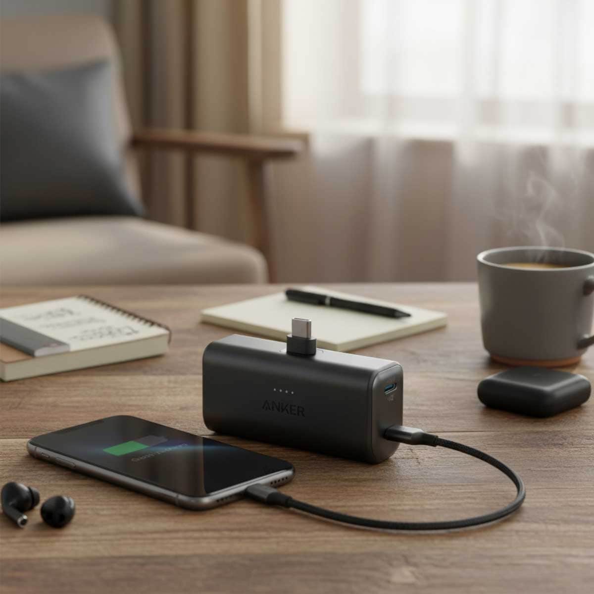 Anker Black Nano 5000mAh 22.5W Built-In USB-C Connector Power Bank