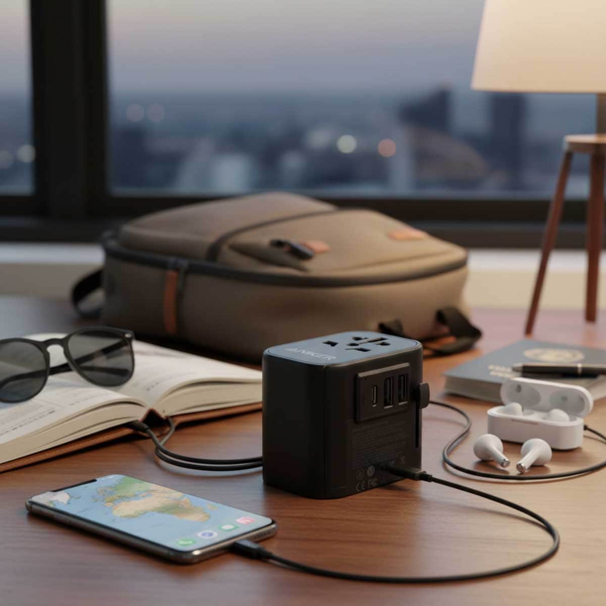 أنكر أسود شاحن حائط Nano بقدرة 65 واط مع 4 منافذ USB