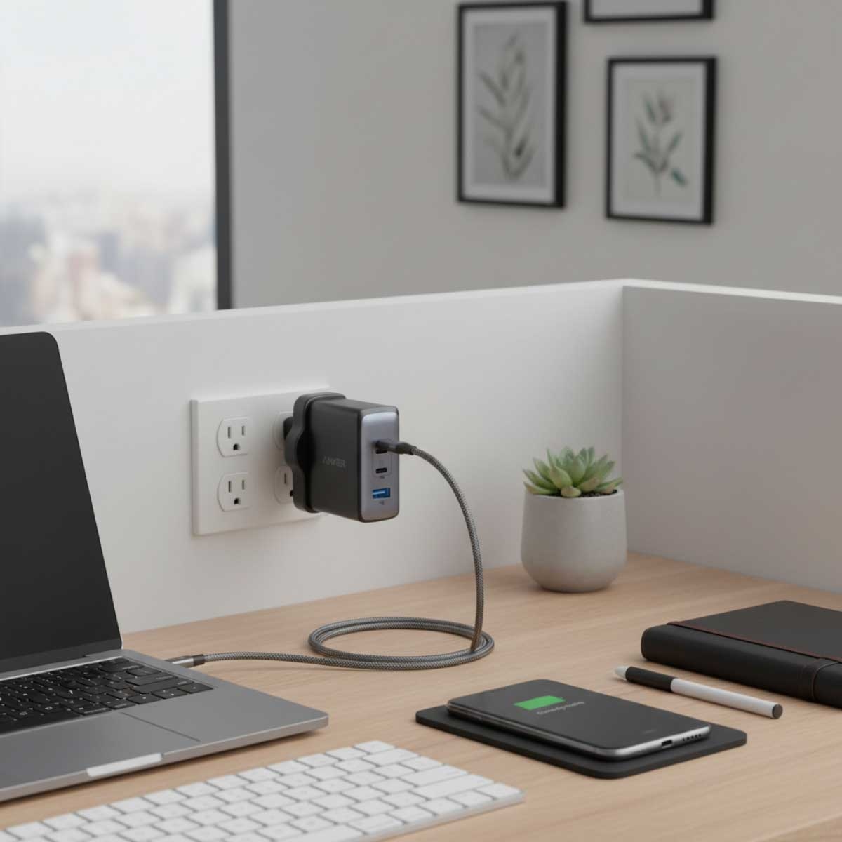 أنكر أسود شاحن حائط Nano II PowerIQ 3.0 بقدرة 100 واط مع 3 منافذ USB-C وUSB-A