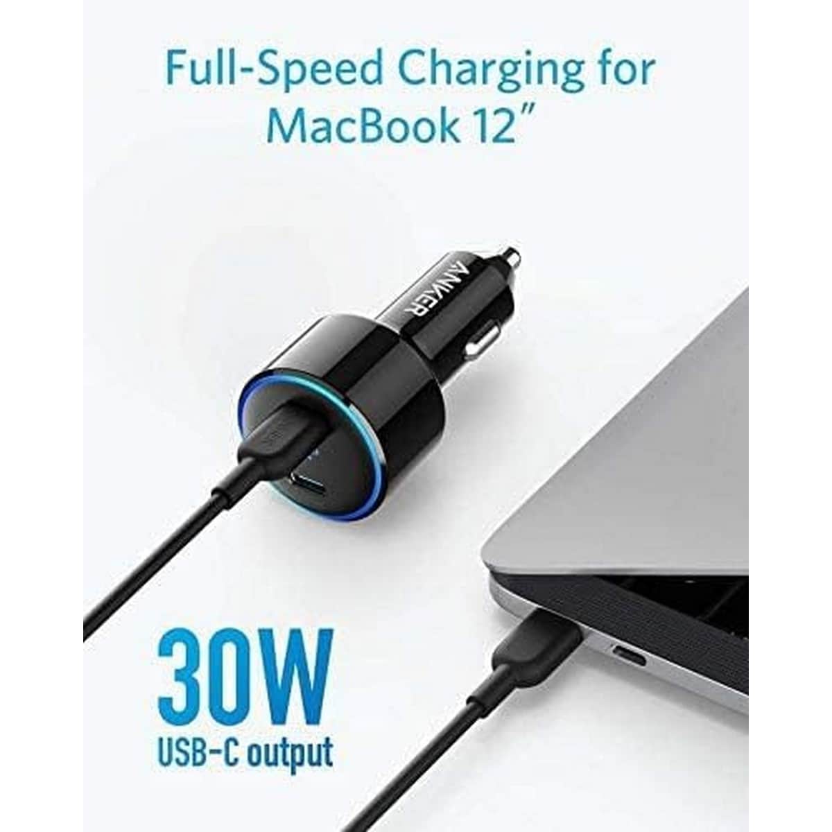 أنكر أسود شاحن سيارة PD بقدرة 35 واط بمنفذي USB-C وUSB-A
