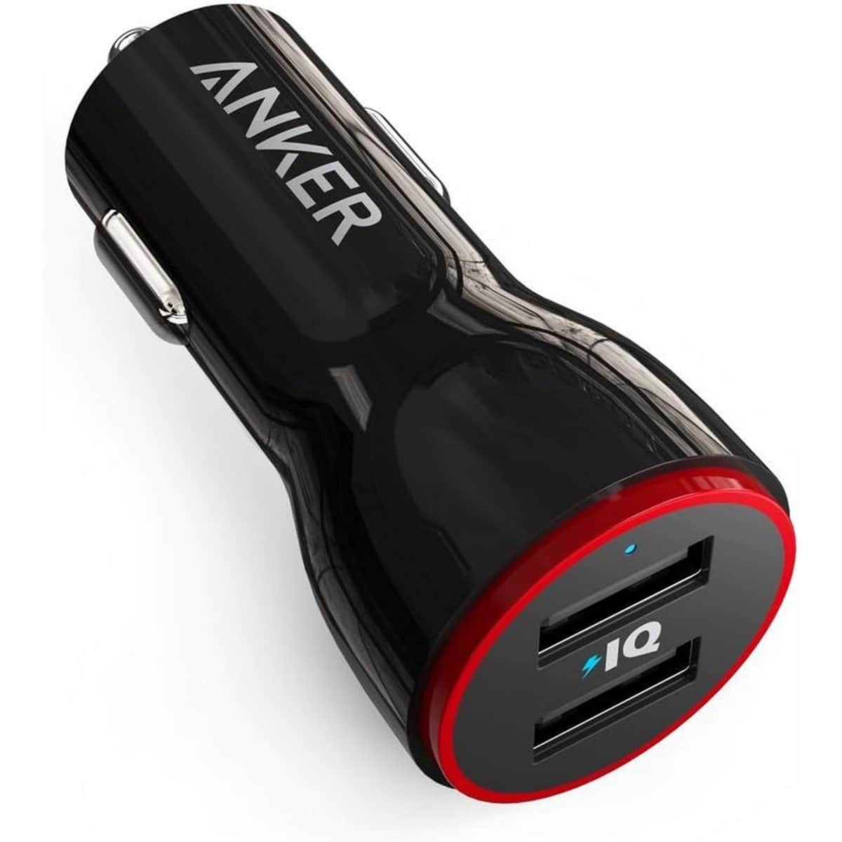 أنكر أسود شاحن سيارة PowerIQ بقدرة 24 واط بمنفذي USB-A