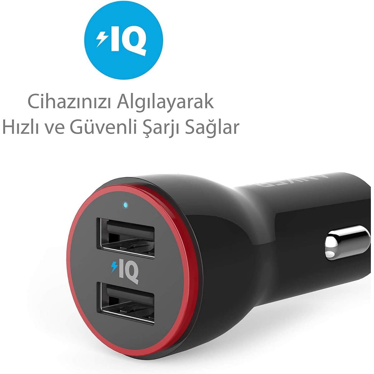 أنكر أسود شاحن سيارة PowerIQ بقدرة 24 واط بمنفذي USB-A