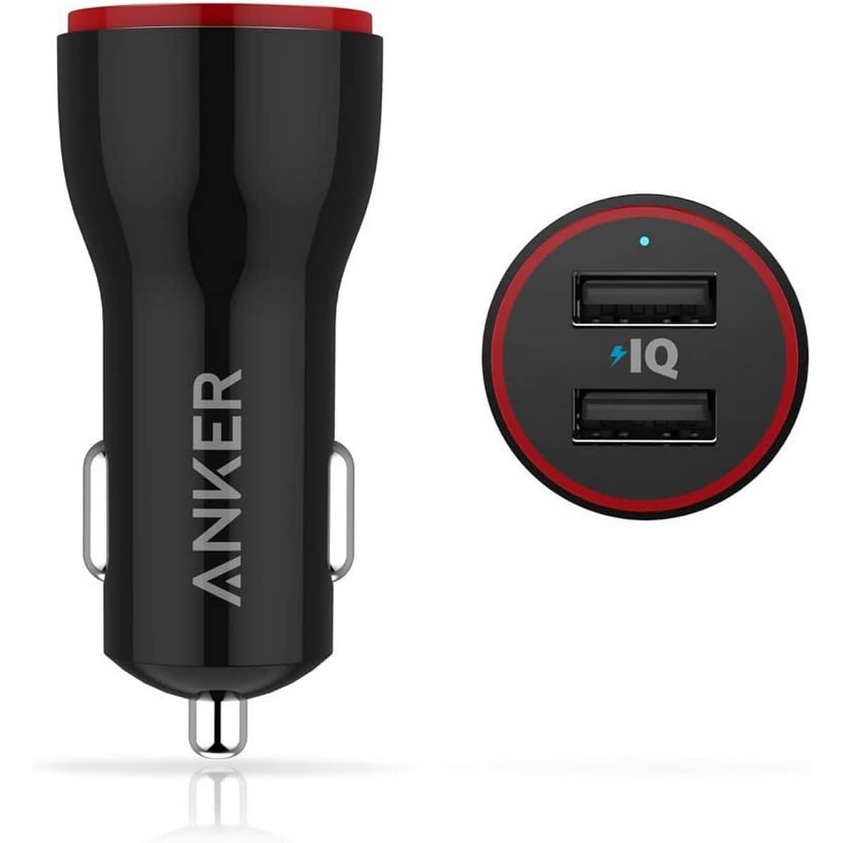 أنكر أسود شاحن سيارة PowerIQ بقدرة 24 واط بمنفذي USB-A