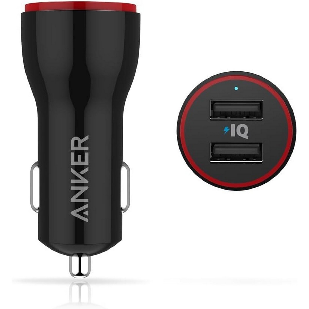 أنكر أسود شاحن سيارة PowerIQ بقدرة 24 واط بمنفذي USB-A