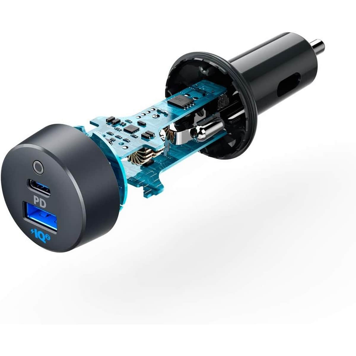أنكر أسود شاحن سيارة PowerIQ بقدرة 35 واط بمنفذي USB-C وUSB-A