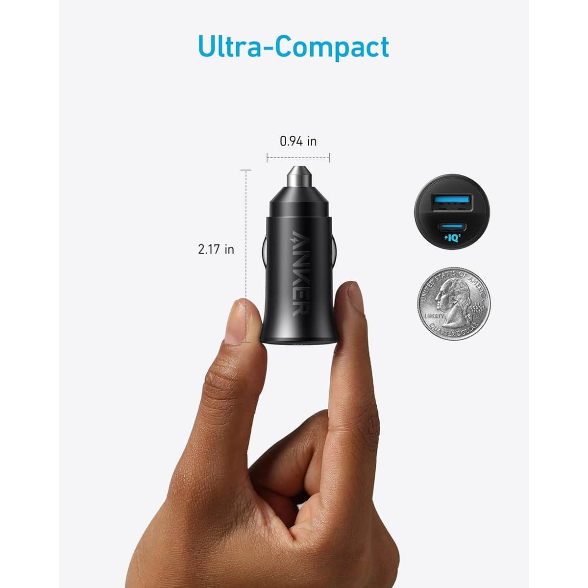 Anker Black PowerIQ 3.0 30W 2-Port USB-C & USB-A Car Charger