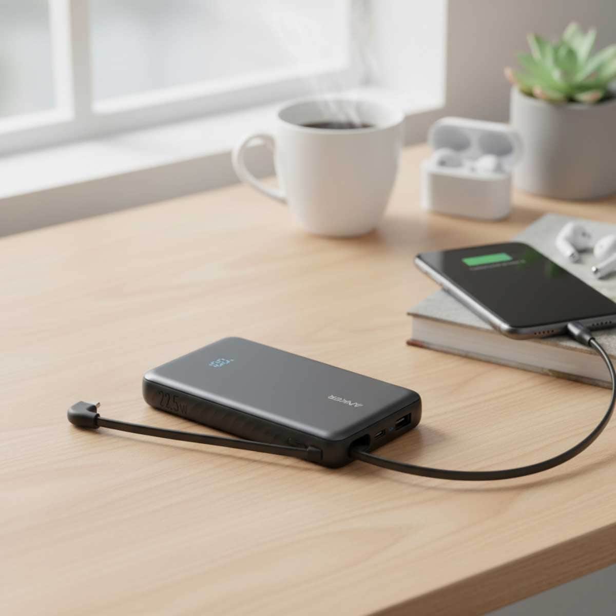 Anker Black Zolo 10000mAh 22.5W Built-In USB-C Cable Power Bank