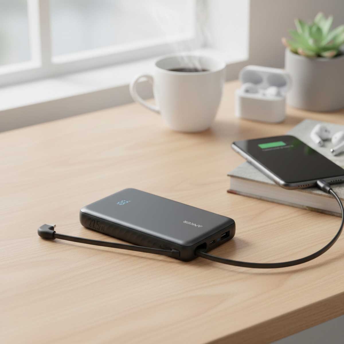 Anker Black Zolo 10000mAh 22.5W Built-In USB-C Cable Power Bank
