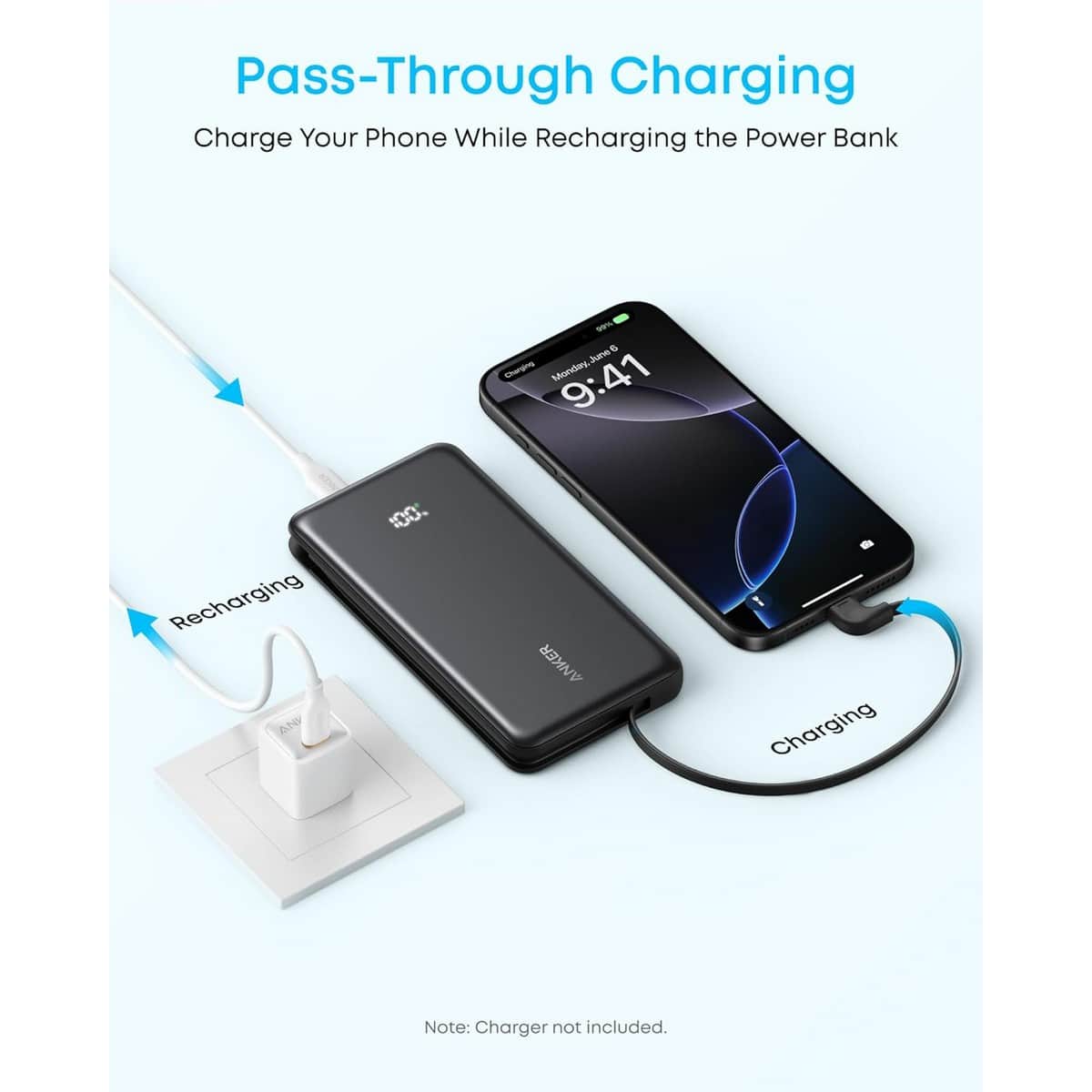 Anker Black Zolo 10000mAh 22.5W Built-In USB-C Cable Power Bank