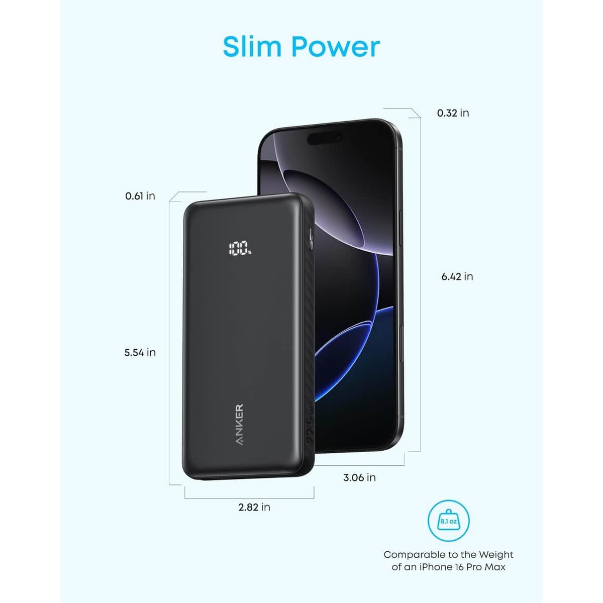 Anker Black Zolo 10000mAh 22.5W Built-In USB-C Cable Power Bank