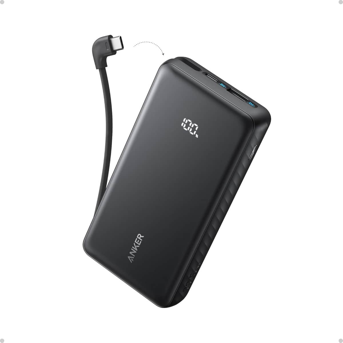 أنكر أسود باور بانك Zolo بسعة 20000mAh وقدرة 22.5 واط مع كابل USB-C مدمج