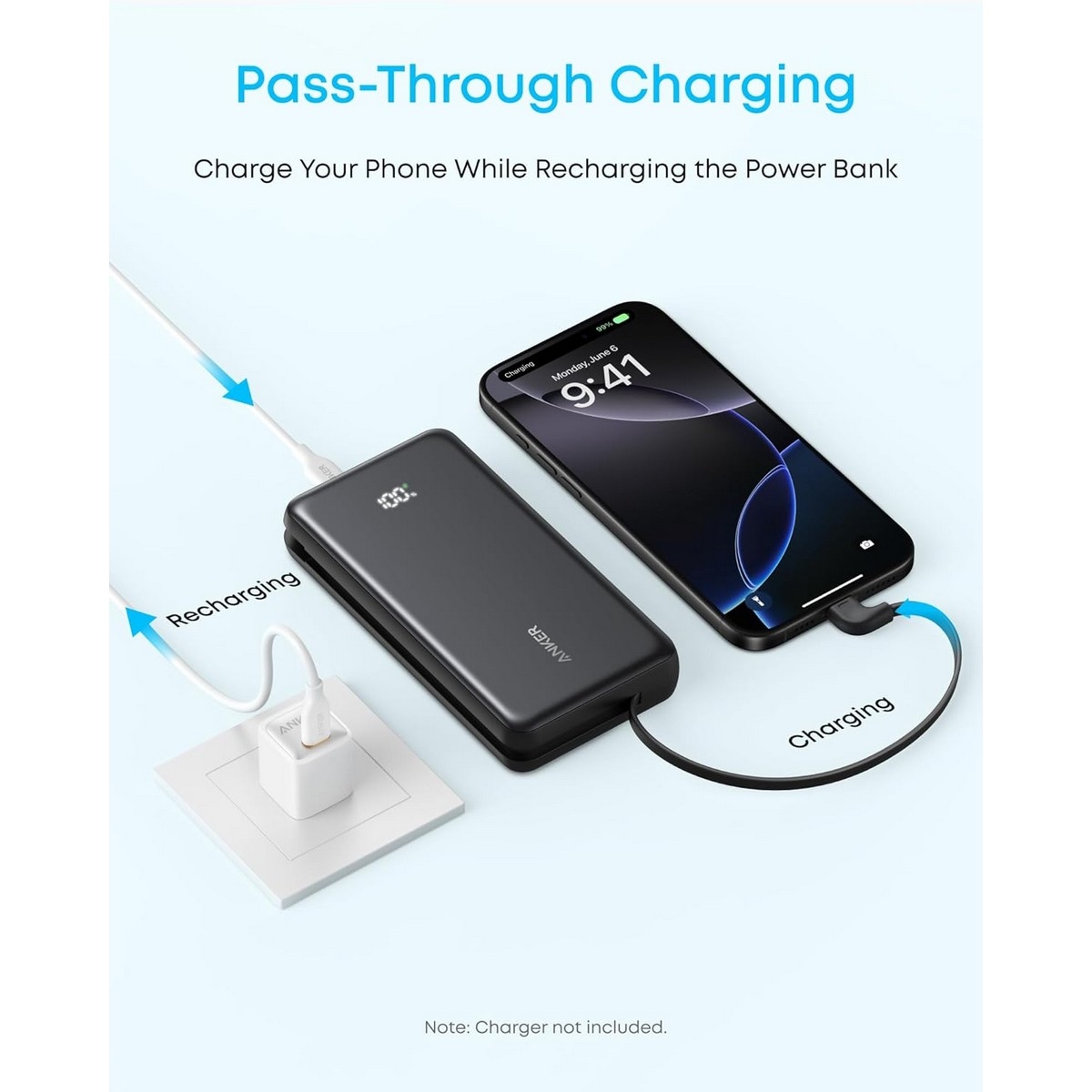 Anker Black Zolo 20000mAh 22.5W Built-In USB-C Cable Power Bank