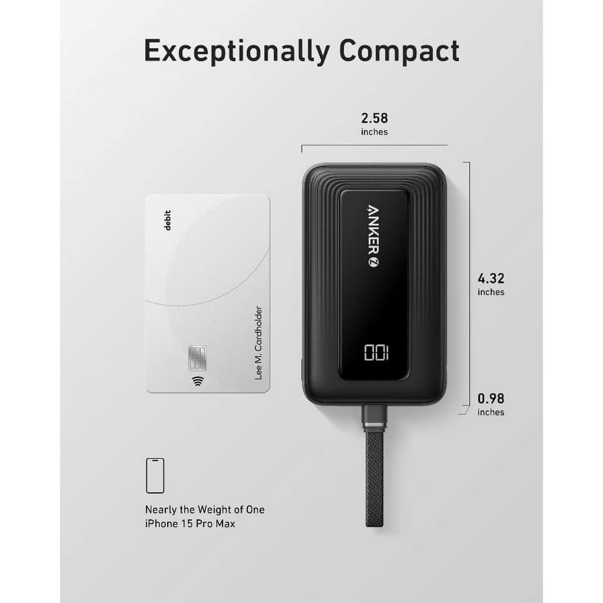 أنكر باور بانك بسعة 10000mAh وقدرة 30 واط مع كابل USB-C مدمج