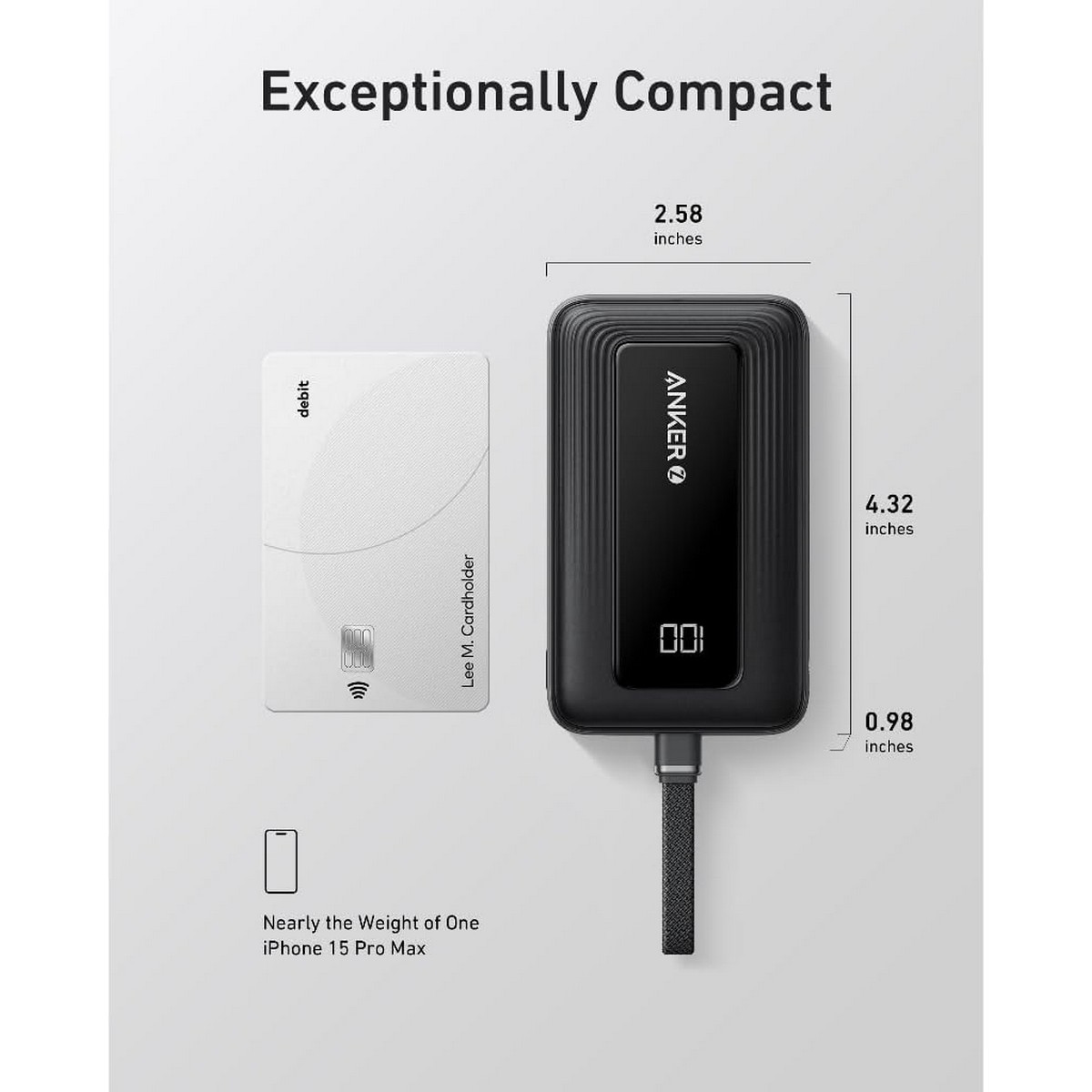 أنكر باور بانك بسعة 10000mAh وقدرة 30 واط مع كابل USB-C مدمج