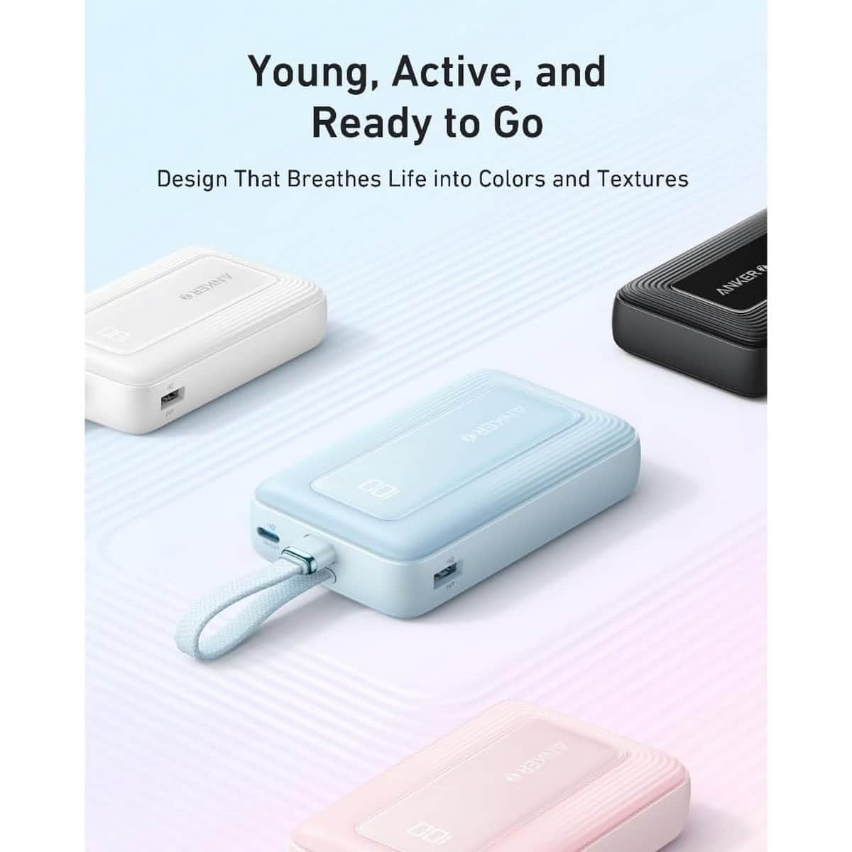 أنكر باور بانك بسعة 10000mAh وقدرة 30 واط مع كابل USB-C مدمج