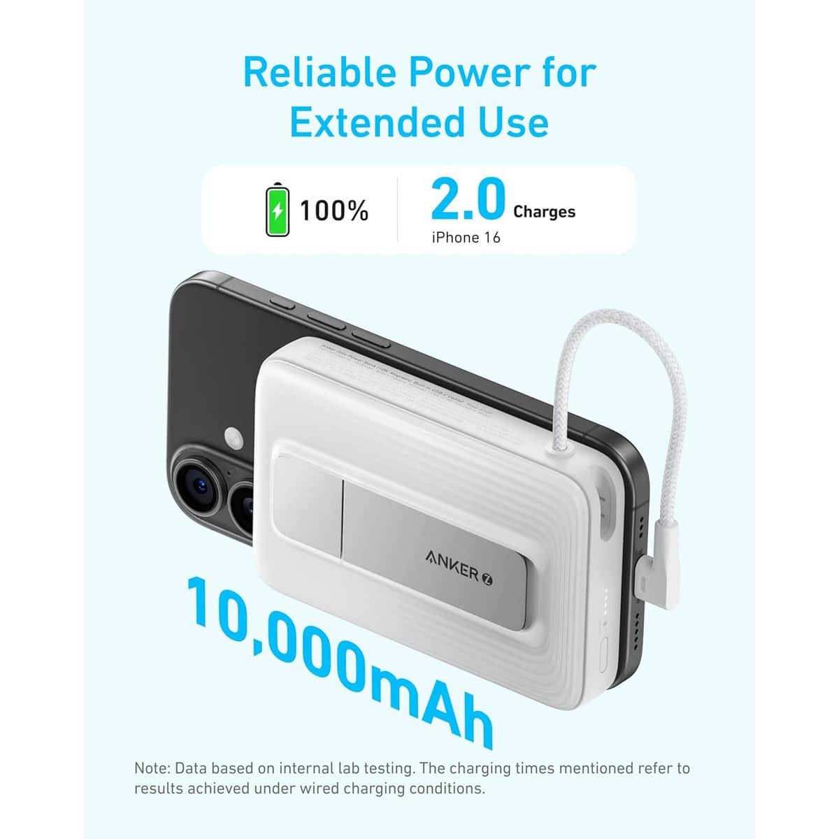 أنكر أزرق باور بانك بسعة 10000mAh مغناطيسي مع كابل USB-C مدمج