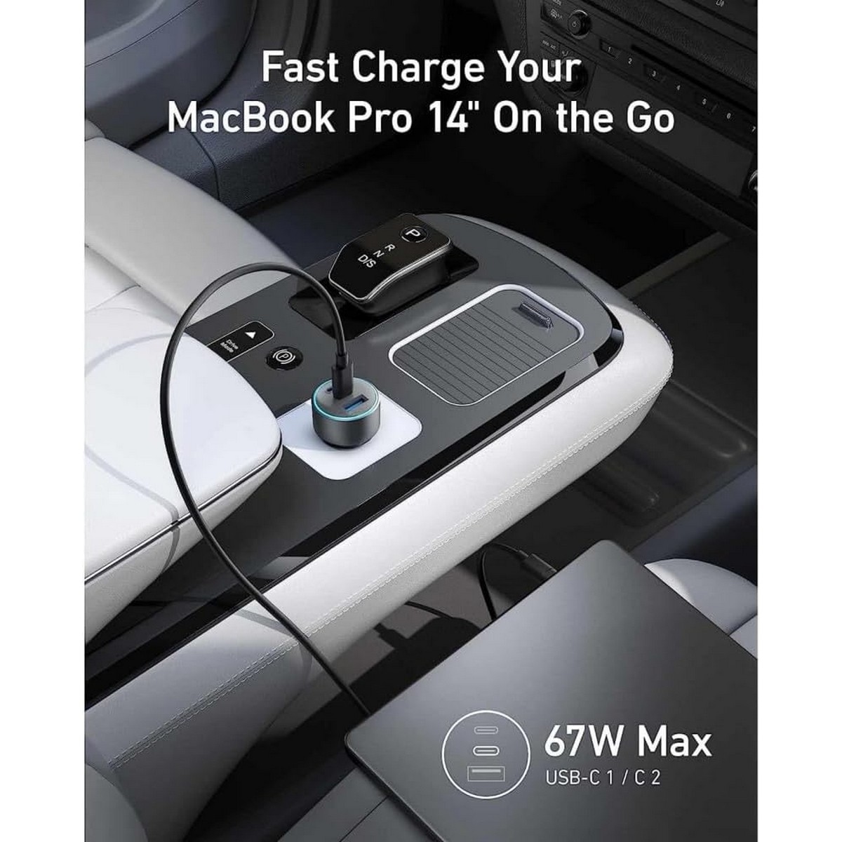 أنكر رمادي شاحن سيارة 336 بقدرة 67 واط مع 3 منافذ USB-C وUSB-A