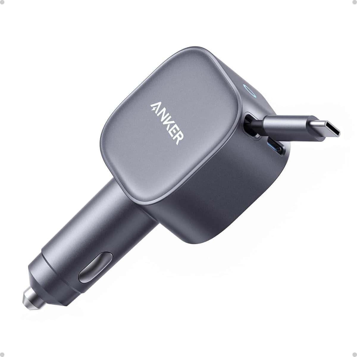 Anker Grey Nano 75W Retractable USB-C Cable Car Charger