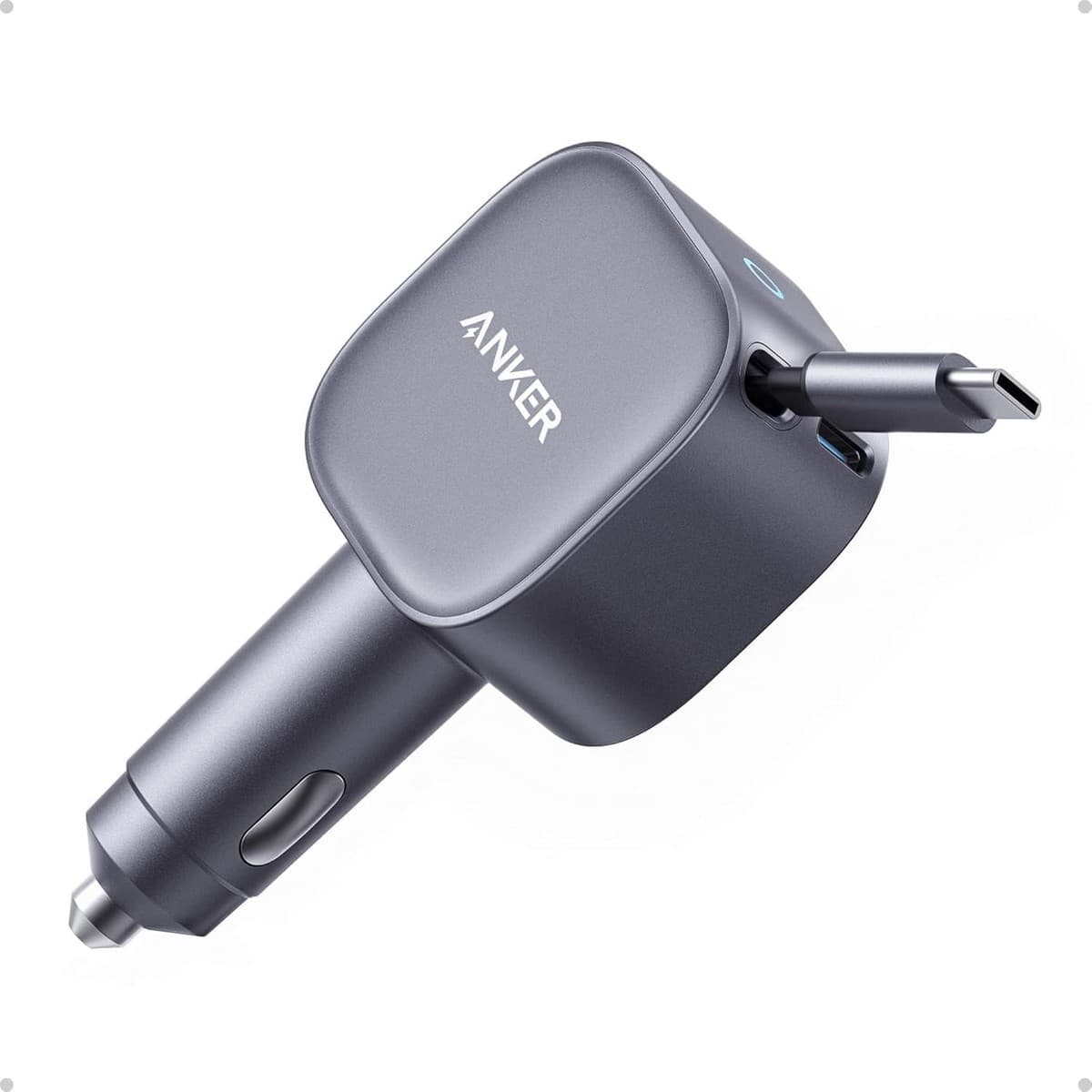Anker Grey Nano 75W Retractable USB-C Cable Car Charger