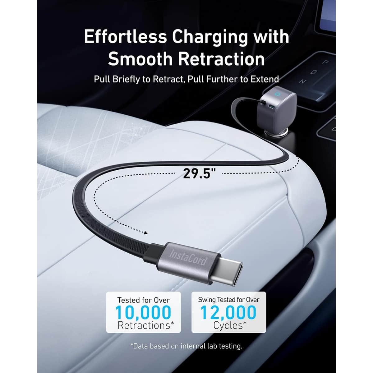Anker Grey Nano 75W Retractable USB-C Cable Car Charger