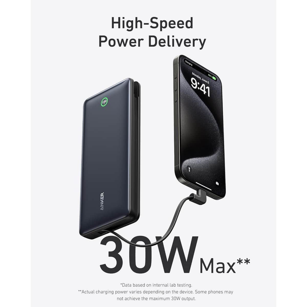 Anker Nano 20000mAh 30W Built-In USB-C Cable Power Bank