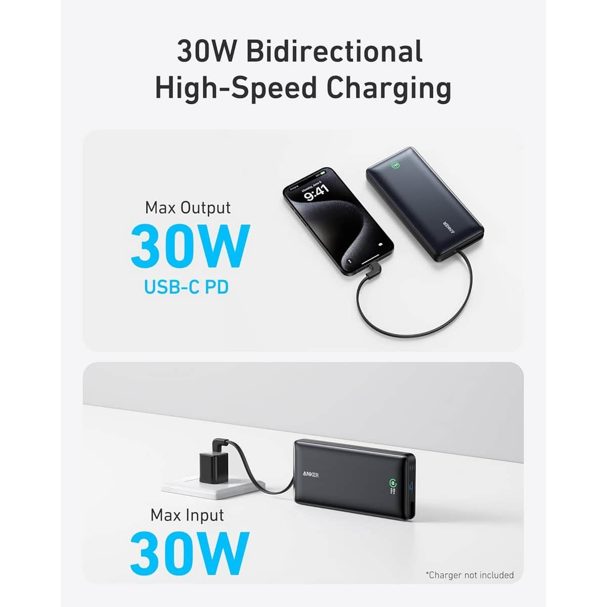 Anker Nano 20000mAh 30W Built-In USB-C Cable Power Bank
