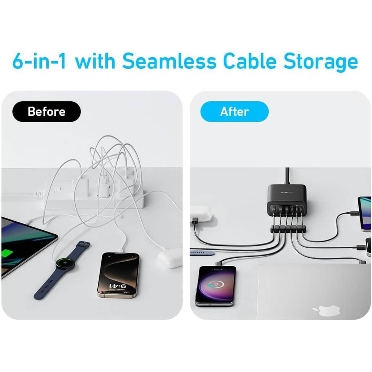أنكر شاحن PowerIQ 3.0 GaN بقدرة 112 واط مع 6 منافذ USB-C وUSB-A