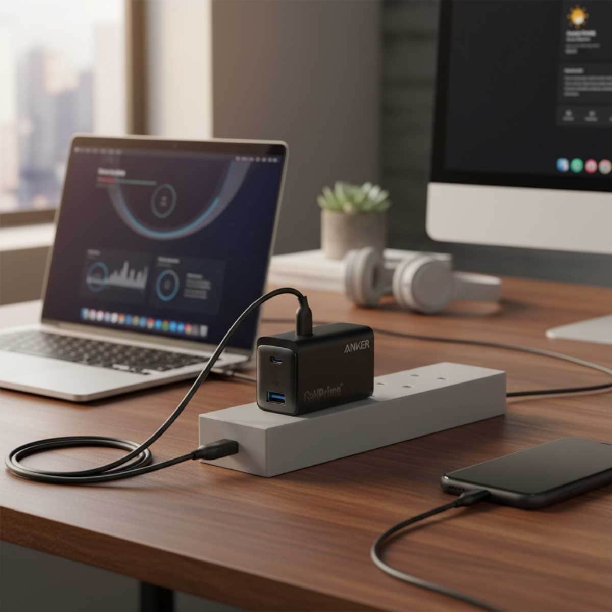 أنكر شاحن حائط PowerIQ 3.0 GaNPrime بقدرة 65 واط مع 3 منافذ USB-C وUSB-A