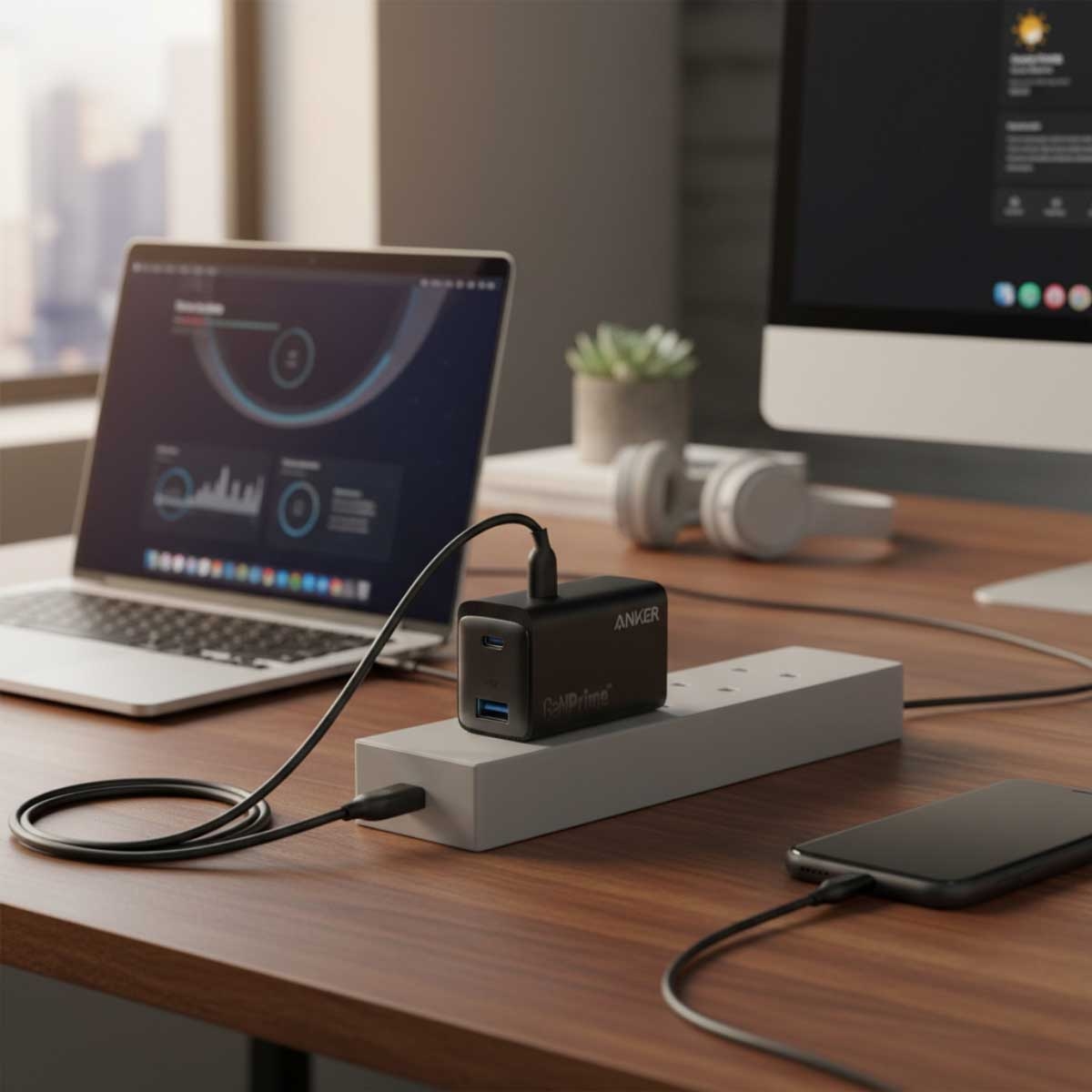 أنكر شاحن حائط PowerIQ 3.0 GaNPrime بقدرة 65 واط مع 3 منافذ USB-C وUSB-A