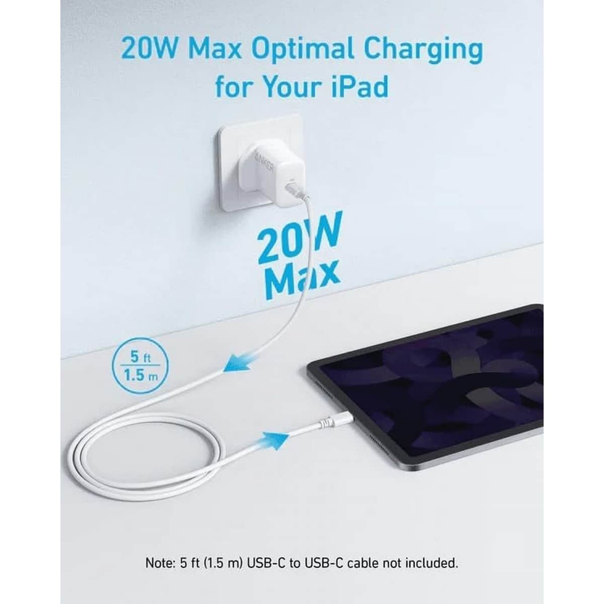 أنكر أبيض شاحن حائط 312 PD USB-C بقدرة 20 واط