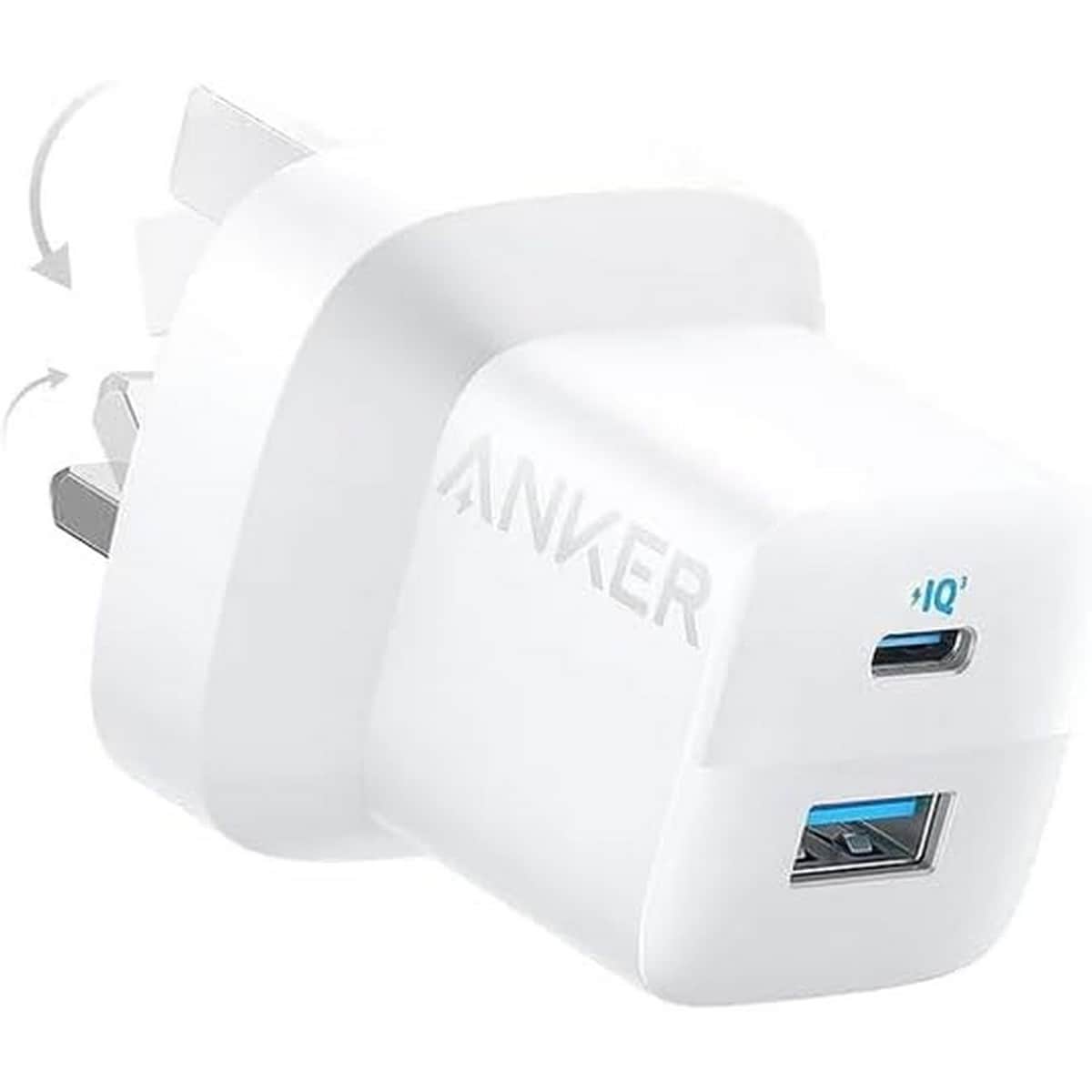 أنكر أبيض شاحن حائط 323 بقدرة 33 واط بمنفذي USB-C وUSB-A مع كابل USB-C إلى لايتنينج بطول 3 قدم