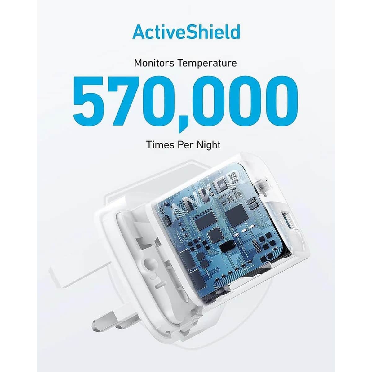 أنكر أبيض شاحن حائط 323 بقدرة 33 واط بمنفذي USB-C وUSB-A مع كابل USB-C إلى لايتنينج بطول 3 قدم